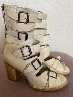 Freebird Bond Off-White Heeled Gladiator Sandal - Size 8